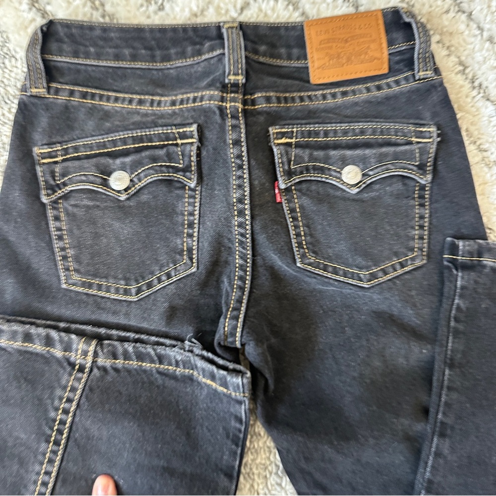 Levi’s Noughties Low Rise Bootcut Jeans Black Distressed Button Flap Pockets - Picture 7 of 15